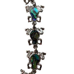 Frog Bracelet Chain Link Lobster Clasp Sea ABALONE Shell Swirl Jewelry